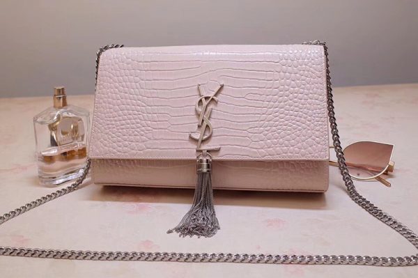 Replica Saint Laurent YSL 354119 Medium Kate Tassel Chain Bag Pink Crocodile Embossed Leather