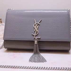 Replica Saint Laurent YSL 354119 Medium Kate Tassel Chain Bag Gray Crocodile Embossed Leather