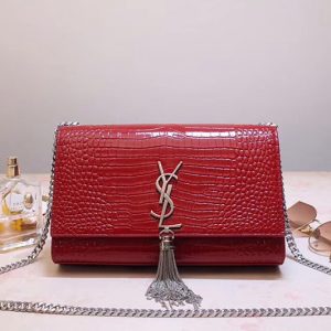 Replica Saint Laurent YSL 354119 Medium Kate Tassel Chain Bag Red Crocodile Embossed Leather