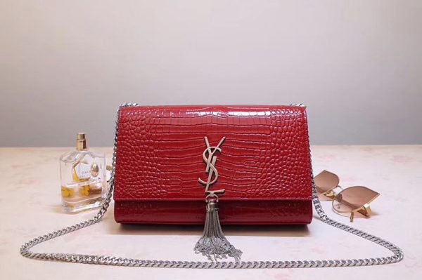 Replica Saint Laurent YSL 354119 Medium Kate Tassel Chain Bag Red Crocodile Embossed Leather