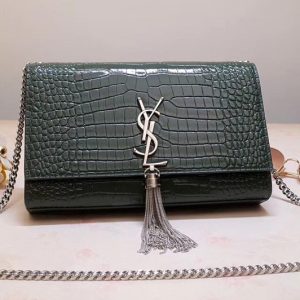 Replica Saint Laurent YSL 354119 Medium Kate Tassel Chain Bag Green Crocodile Embossed Leather