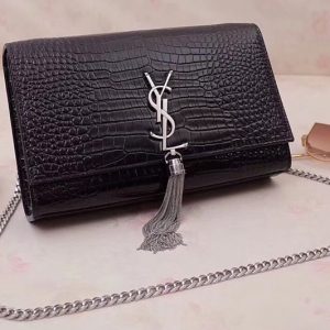 Replica Saint Laurent YSL 354119 Medium Kate Tassel Chain Bag Black Crocodile Embossed Leather