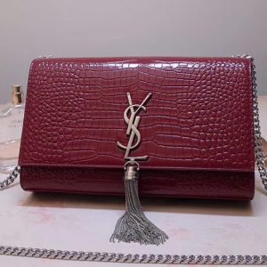 Replica Saint Laurent YSL 354119 Medium Kate Tassel Chain Bag Wine Crocodile Embossed Leather