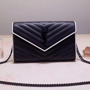 Replica Saint Laurent YSL 377828 Monogram Chain Wallet Bags In Black Grain De Poudre Embossed Leather