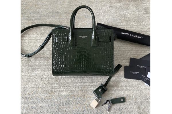 Replica Saint Laurent 392035 YSL CLASSIC SAC DE JOUR NANO IN Green CROCODILE-EMBOSSED SHINY LEATHER