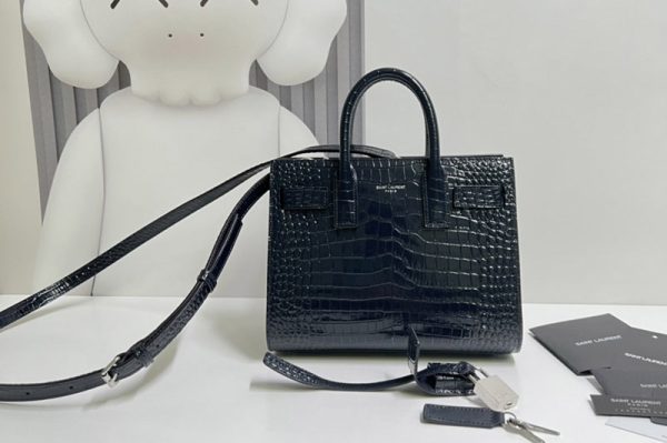 Replica Saint Laurent 392035 YSL CLASSIC SAC DE JOUR NANO bag IN Navy Blue CROCODILE-EMBOSSED SHINY LEATHER