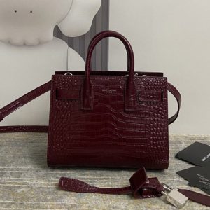 Replica Saint Laurent 392035 YSL CLASSIC SAC DE JOUR NANO bag IN Burgundy CROCODILE-EMBOSSED SHINY LEATHER