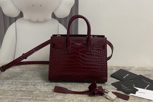 Replica Saint Laurent 392035 YSL CLASSIC SAC DE JOUR NANO bag IN Burgundy CROCODILE-EMBOSSED SHINY LEATHER