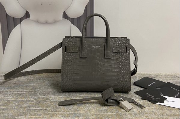 Replica Saint Laurent 392035 YSL CLASSIC SAC DE JOUR NANO bag IN Gray CROCODILE-EMBOSSED SHINY LEATHER