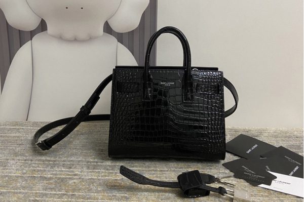 Replica Saint Laurent 392035 YSL CLASSIC SAC DE JOUR NANO IN Black CROCODILE-EMBOSSED SHINY LEATHER