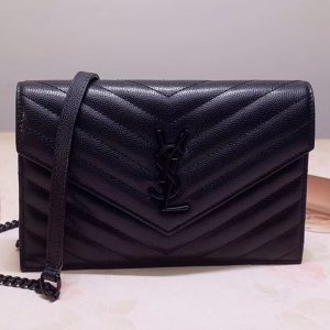 Replica Saint Laurent YSL 393953 Envelope Chain Wallet Bags In Black Grain De Poudre Embossed Leather