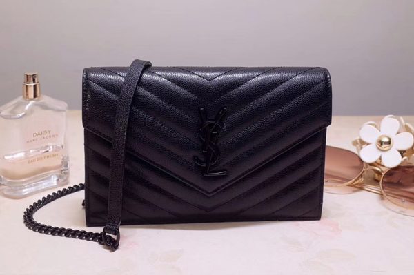 Replica Saint Laurent YSL 393953 Envelope Chain Wallet Bags In Black Grain De Poudre Embossed Leather