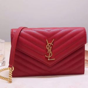 Replica Saint Laurent YSL 393953 Envelope Chain Wallet Bags In Red Grain De Poudre Embossed Leather