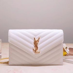 Replica Saint Laurent YSL 393953 Envelope Chain Wallet Bags In White Grain De Poudre Embossed Leather