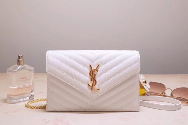 Replica Saint Laurent YSL 393953 Envelope Chain Wallet Bags In White Grain De Poudre Embossed Leather