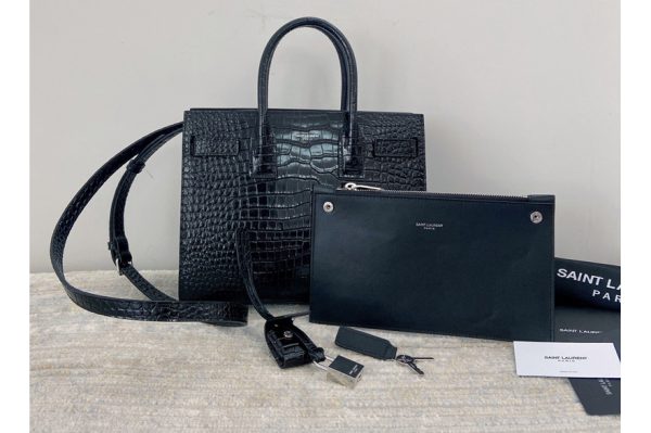 Replica Saint Laurent 421863 YSL CLASSIC SAC DE JOUR BABY IN Black CROCODILE EMBOSSED MATTE LEATHER