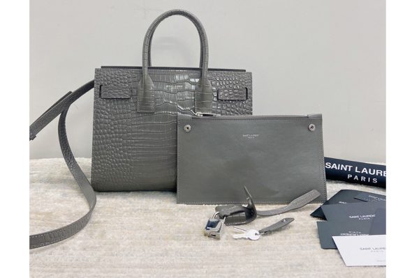 Replica Saint Laurent 421863 YSL CLASSIC SAC DE JOUR BABY IN Grey CROCODILE EMBOSSED MATTE LEATHER