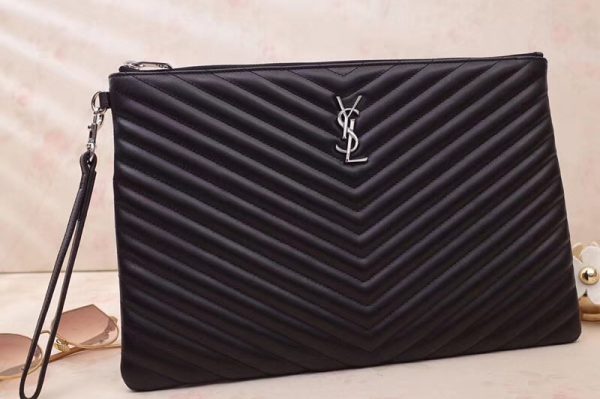 Replica Saint Laurent YSL 440222 Monogram document holder Bags in Black matelasse leather