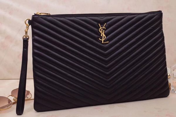 Replica Saint Laurent YSL 440222 Monogram document holder Bags in Black matelasse leather Gold Hardware