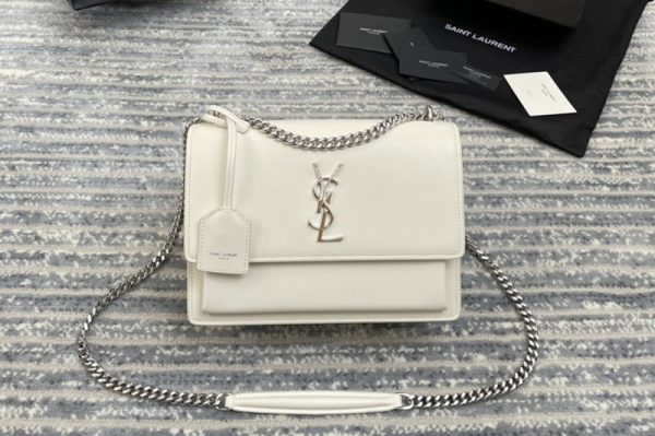 Replica YSL 442906 Saint Laurent Medium Sunset Monogram Bag in White Smooth Leather