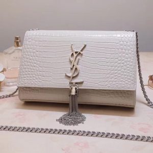 Replica Saint Laurent 474366 Kate Small With Tassel Bags In White Embossed Crocodile Shiny Leather