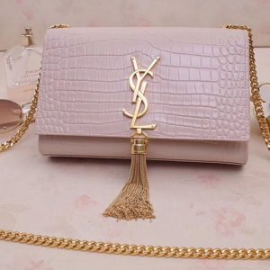 Replica Saint Laurent 474366 Kate Small With Tassel Bags In Pink Embossed Crocodile Shiny Leather Gold Hardware