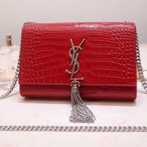 Replica Saint Laurent 474366 Kate Small With Tassel Bags In Red Embossed Crocodile Shiny Leather