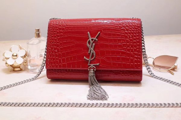 Replica Saint Laurent 474366 Kate Small With Tassel Bags In Red Embossed Crocodile Shiny Leather