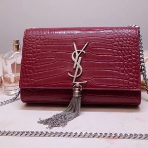 Replica Saint Laurent 474366 Kate Small With Tassel Bags In Bordeaux Embossed Crocodile Shiny Leather