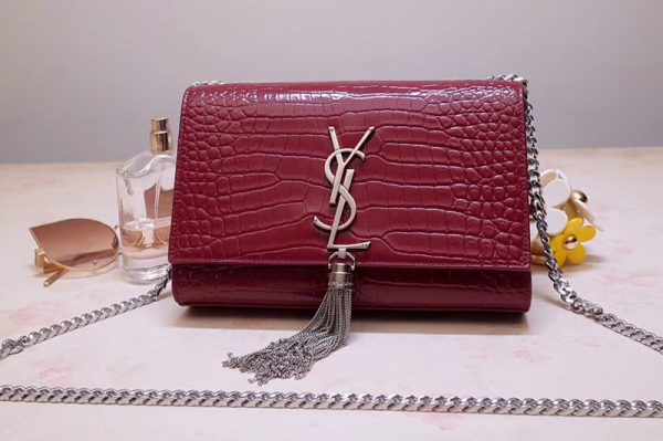 Replica Saint Laurent 474366 Kate Small With Tassel Bags In Bordeaux Embossed Crocodile Shiny Leather