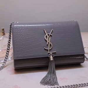 Replica Saint Laurent 474366 Kate Small With Tassel Bags In Gray Embossed Crocodile Shiny Leather