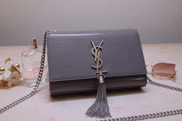 Replica Saint Laurent 474366 Kate Small With Tassel Bags In Gray Embossed Crocodile Shiny Leather