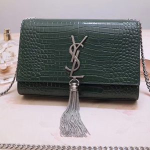 Replica Saint Laurent 474366 Kate Small With Tassel Bags In Green Embossed Crocodile Shiny Leather