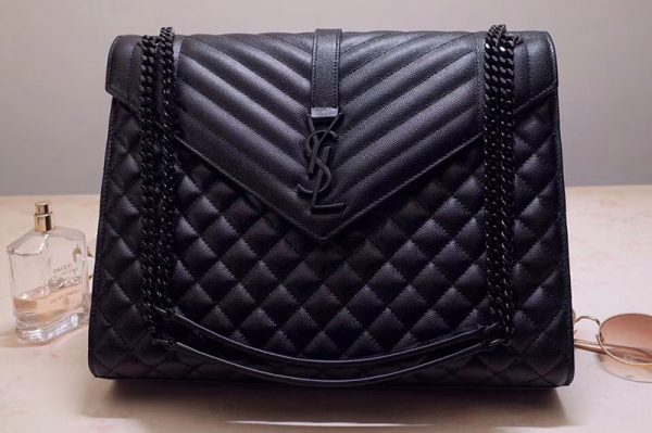 Replica Saint Laurent YSL 487198 Envelope Large Bag In Black Mix Matelasse Grain De Poudre Embossed Leather Black Hardware