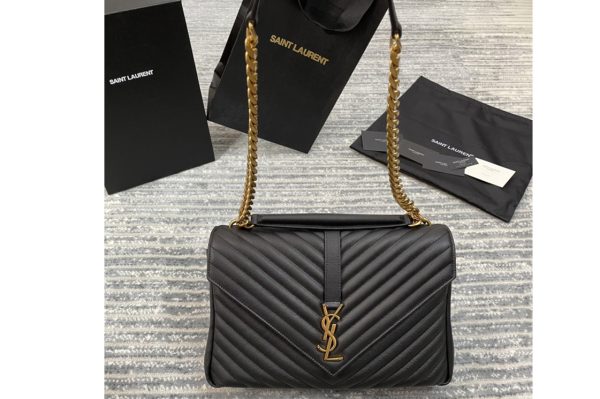 Replica Saint Laurent 487212 YSL COLLEGE LARGE IN Black MATELASSE LEATHER With Gold Hardware