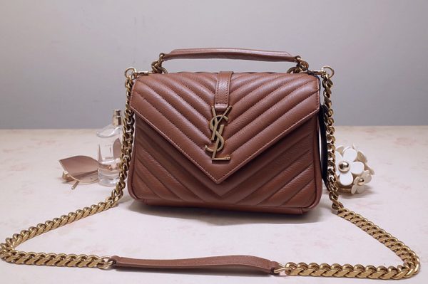 Replica Saint Laurent 487213 YSL COLLEGE Medium Bag IN Brown MATELASSÉ LEATHER With Gold Hardware