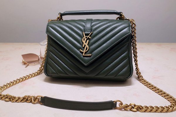 Replica Saint Laurent 487213 YSL COLLEGE Medium Bag IN Green MATELASSÉ LEATHER With Gold Hardware