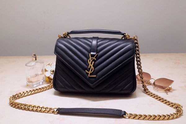 Replica Saint Laurent 487213 YSL COLLEGE Medium Bag IN Black MATELASSÉ LEATHER With Gold Hardware