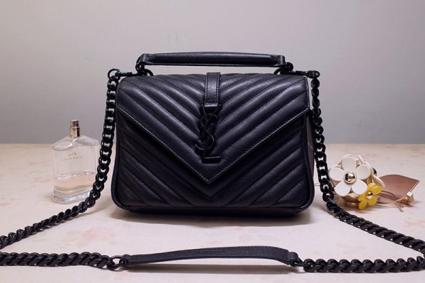 Replica Saint Laurent 487213 YSL COLLEGE Medium Bag IN Black MATELASSÉ LEATHER With Black Hardware