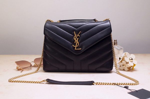 Replica Saint Laurent 494699 YSL LOULOU SMALL BAG IN Black Y-QUILTED LEATHER With Gold Hardware