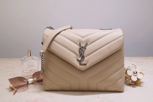 Replica Saint Laurent 494699 YSL LOULOU SMALL BAG IN Beige Y-QUILTED LEATHER With Silver Hardware