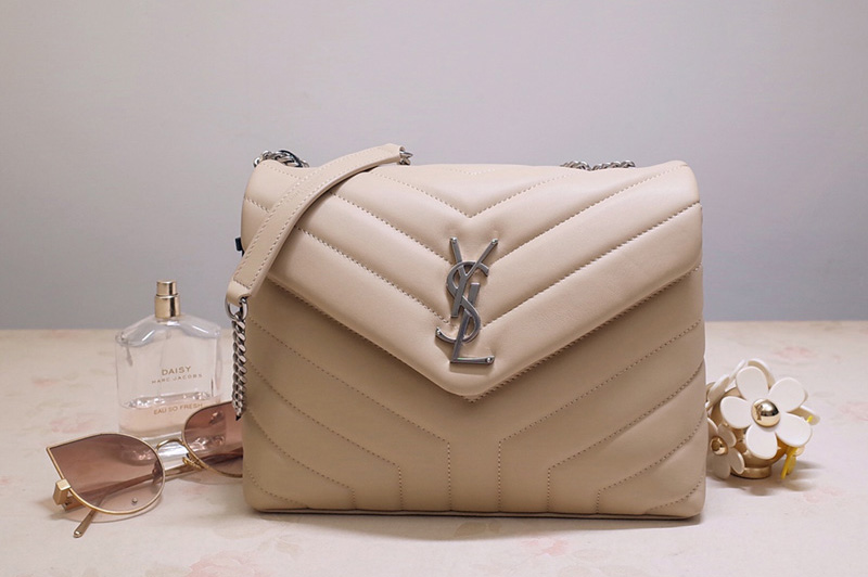 Saint Laurent 494699 YSL LOULOU SMALL BAG IN Beige Y-QUILTED
