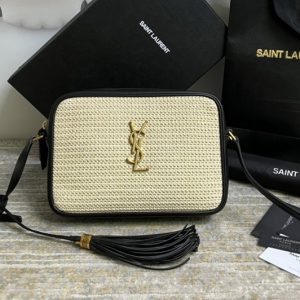 Replica Saint Laurent 612542 YSL LOU CAMERA BAG IN RAFFIA AND SMOOTH LEATHER