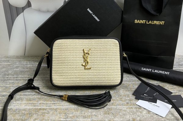 Replica Saint Laurent 612542 YSL LOU CAMERA BAG IN RAFFIA AND SMOOTH LEATHER