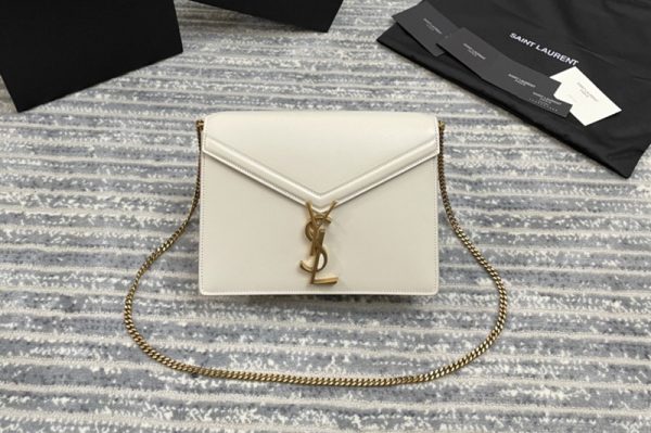 Replica Saint Laurent 532750 YSL Cassandra Monogram Clasp Bags In White Smooth Leather