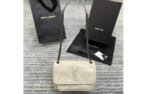 Replica Saint Laurent 533037 YSL niki baby Bag in White crinkled vintage leather