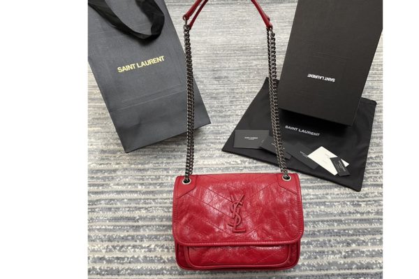 Replica Saint Laurent 533037 YSL niki baby Bag in Red crinkled vintage leather