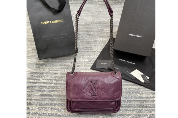 Replica Saint Laurent 533037 YSL niki baby Bag in Purple crinkled vintage leather