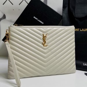 Replica Saint Laurent YSL 559193 Monogram Tablet Pouch In White Matelasse Leather