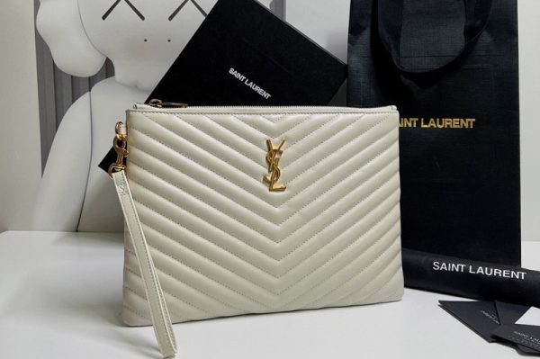 Replica Saint Laurent YSL 559193 Monogram Tablet Pouch In White Matelasse Leather